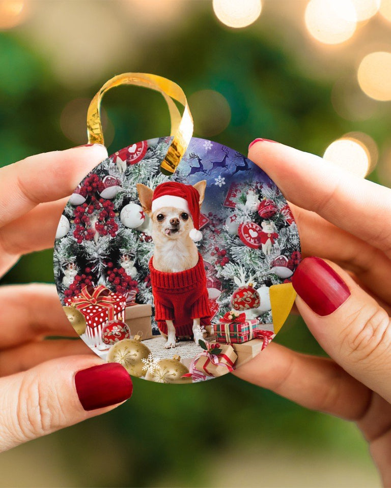 Chihuahua Xmas Gift Boxes Ornament Circle Ornament, Christmas Ornament, Christmas Gift