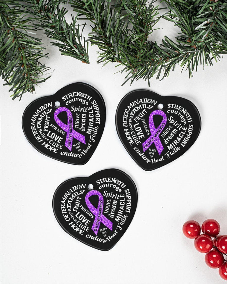 Determination Hope Endure Epilepsy Ornament Heart Ornament, Christmas Ornament, Christmas Gift