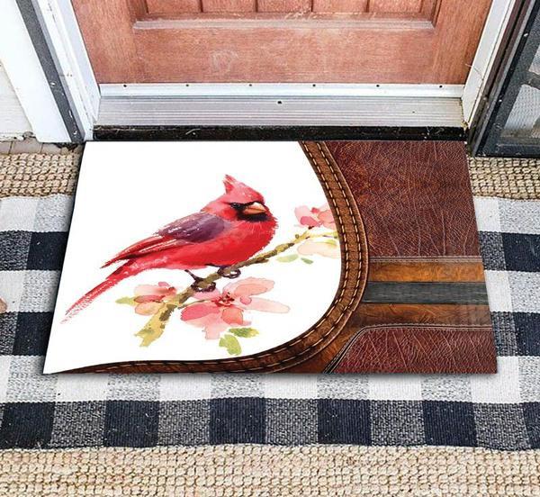 Cardinal Bird Flowers Animals Lover Leather Indoor Outdoor