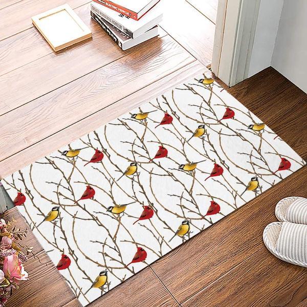 Cardinals Bird Yellow Red Rug Welcome Mat Housewarming Gift Home