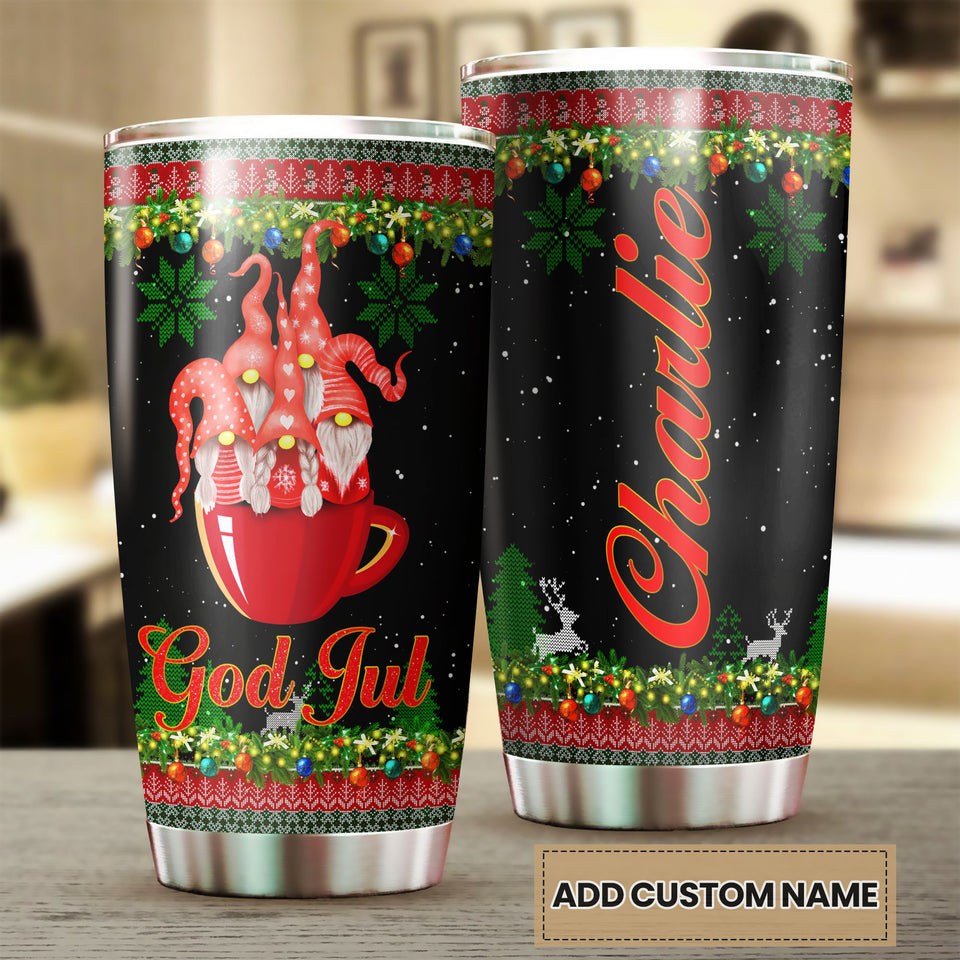 Personalized Christmas Trees Gnomes Stainless Steel Tumbler - double-wall vacuum insulated coffee travel tumbler detail