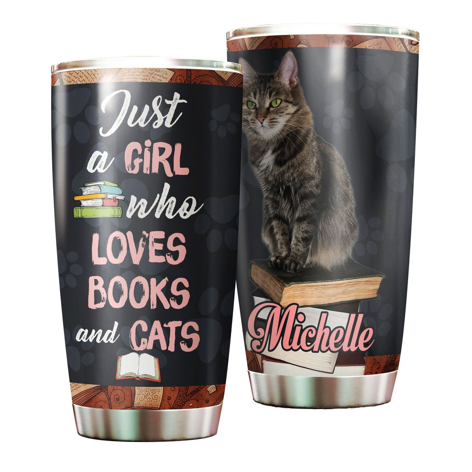 Personalized Girl Love Books and Cats Stainless Steel Tumbler - General insulated stainless steel tumbler drinkware preview