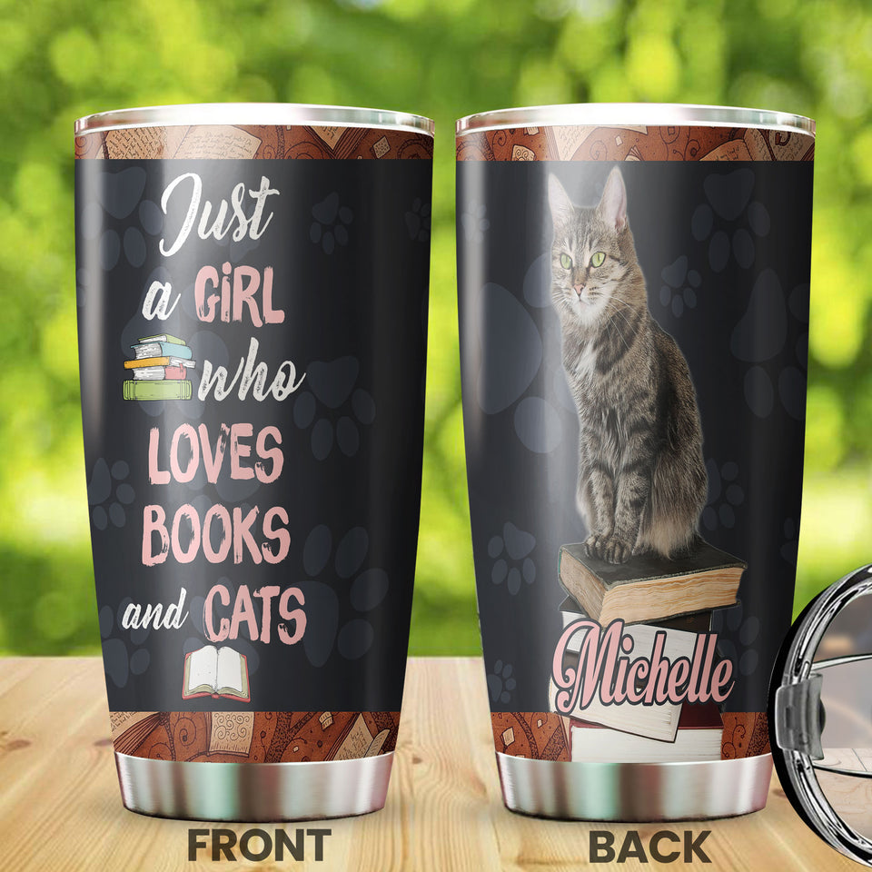 Personalized Girl Love Books and Cats Stainless Steel Tumbler - General Tumbler view #7