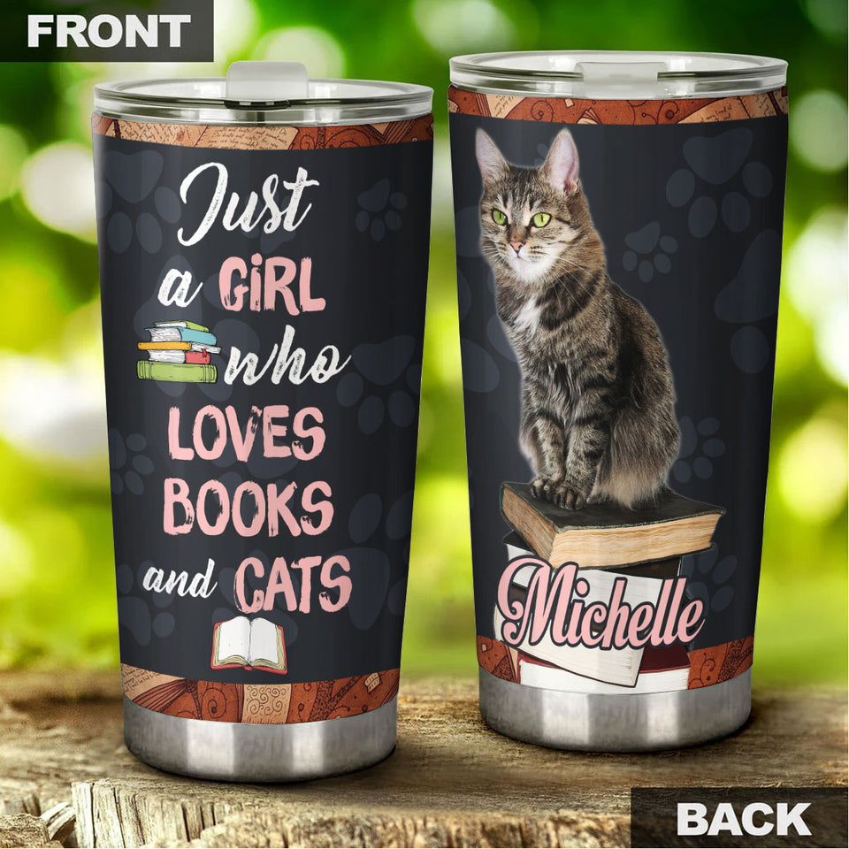 Personalized Girl Love Books and Cats Stainless Steel Tumbler - General Tumbler view #5
