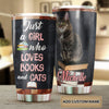 Personalized Girl Love Books and Cats Stainless Steel Tumbler - double-wall vacuum insulated coffee travel tumbler detail