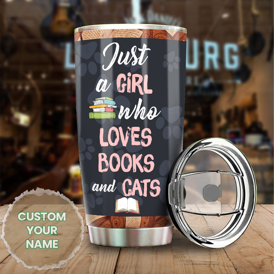 Personalized Girl Love Books and Cats Stainless Steel Tumbler - General Tumbler view #6