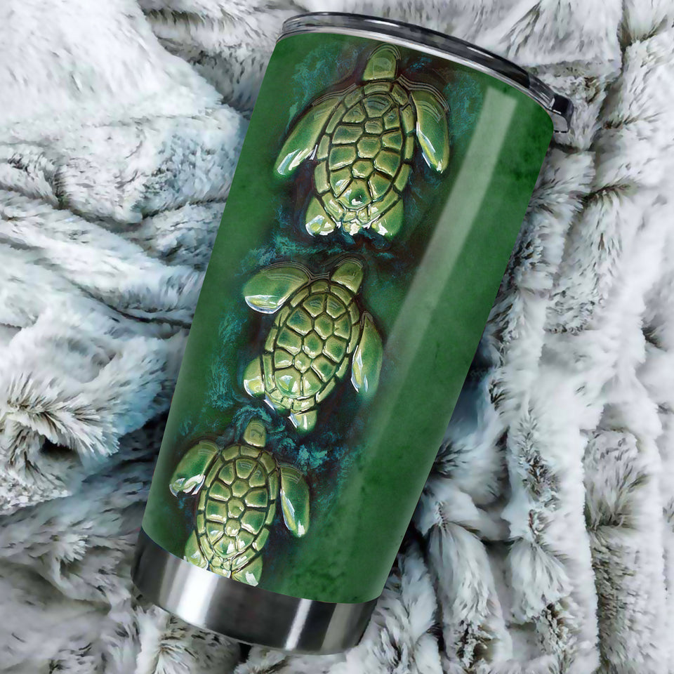 Camellia Personalized Green Turtles Ceramic Style Graphics Stainless Steel Tumbler - Double-Walled Insulation Travel Thermal Cup With Lid Gift For Pet Turtle Lover