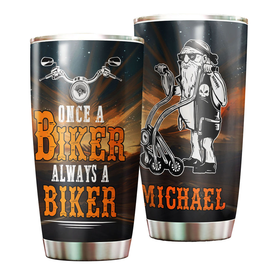 Camellia Personalized Old Biker Once A Biker Always A Biker Stainless Steel Tumbler - Double-Walled Insulation Travel Thermal Cup With Lid Gift For Biking Biker Dad Grandpa
