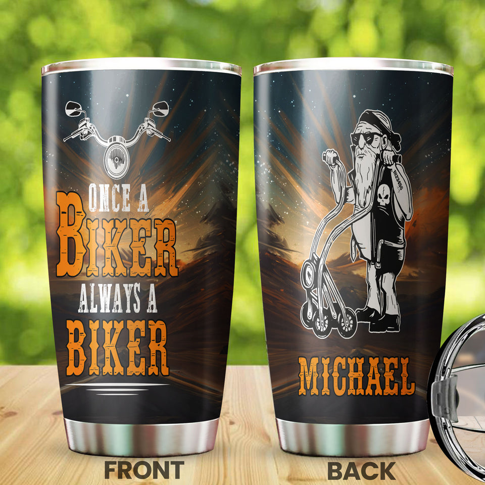 Camellia Personalized Old Biker Once A Biker Always A Biker Stainless Steel Tumbler - Double-Walled Insulation Travel Thermal Cup With Lid Gift For Biking Biker Dad Grandpa