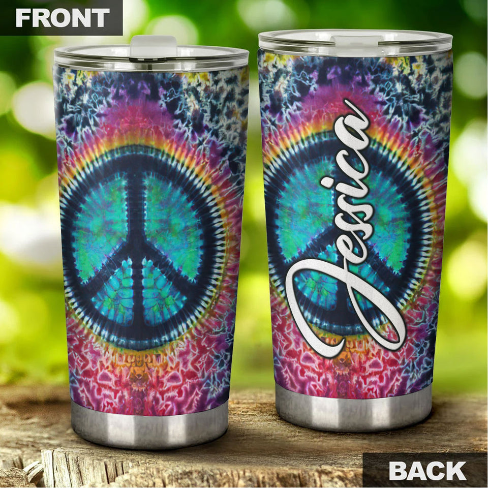 Camellia Personalized Colorful Peace Hippie Soul Graphics Stainless Steel Tumbler - Double-Walled Insulation Travel Thermal Cup With Lid Gift For Peace Lover Hipster Girl Boy