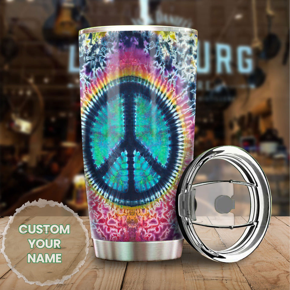 Camellia Personalized Colorful Peace Hippie Soul Graphics Stainless Steel Tumbler - Double-Walled Insulation Travel Thermal Cup With Lid Gift For Peace Lover Hipster Girl Boy