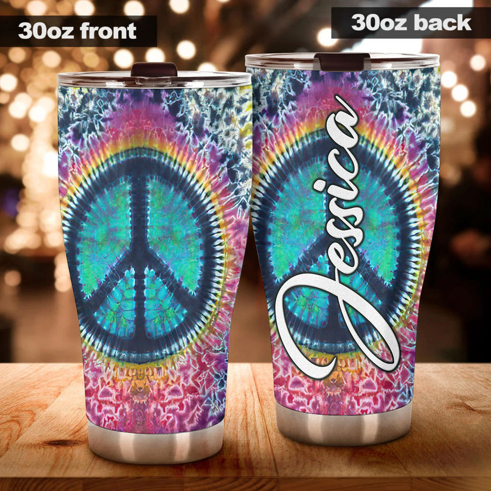 Camellia Personalized Colorful Peace Hippie Soul Graphics Stainless Steel Tumbler - Double-Walled Insulation Travel Thermal Cup With Lid Gift For Peace Lover Hipster Girl Boy