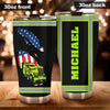 Camellia Personalized American US FLag Green Truck Graphics Stainless Steel Tumbler - Double-Walled Insulation Travel Thermal Cup With Lid Gift For 4th Of July Trucker Men