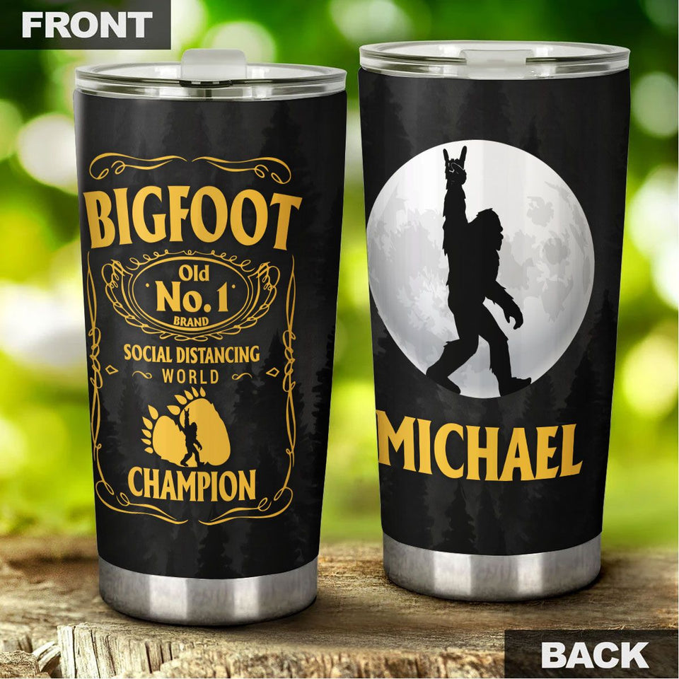Camellia Personalized Bigfoot World Champion Social Distancing Stainless Steel Tumbler - Double-Walled Insulation Travel Thermal Cup With Lid Gift For Yeti Sasquatch Believer