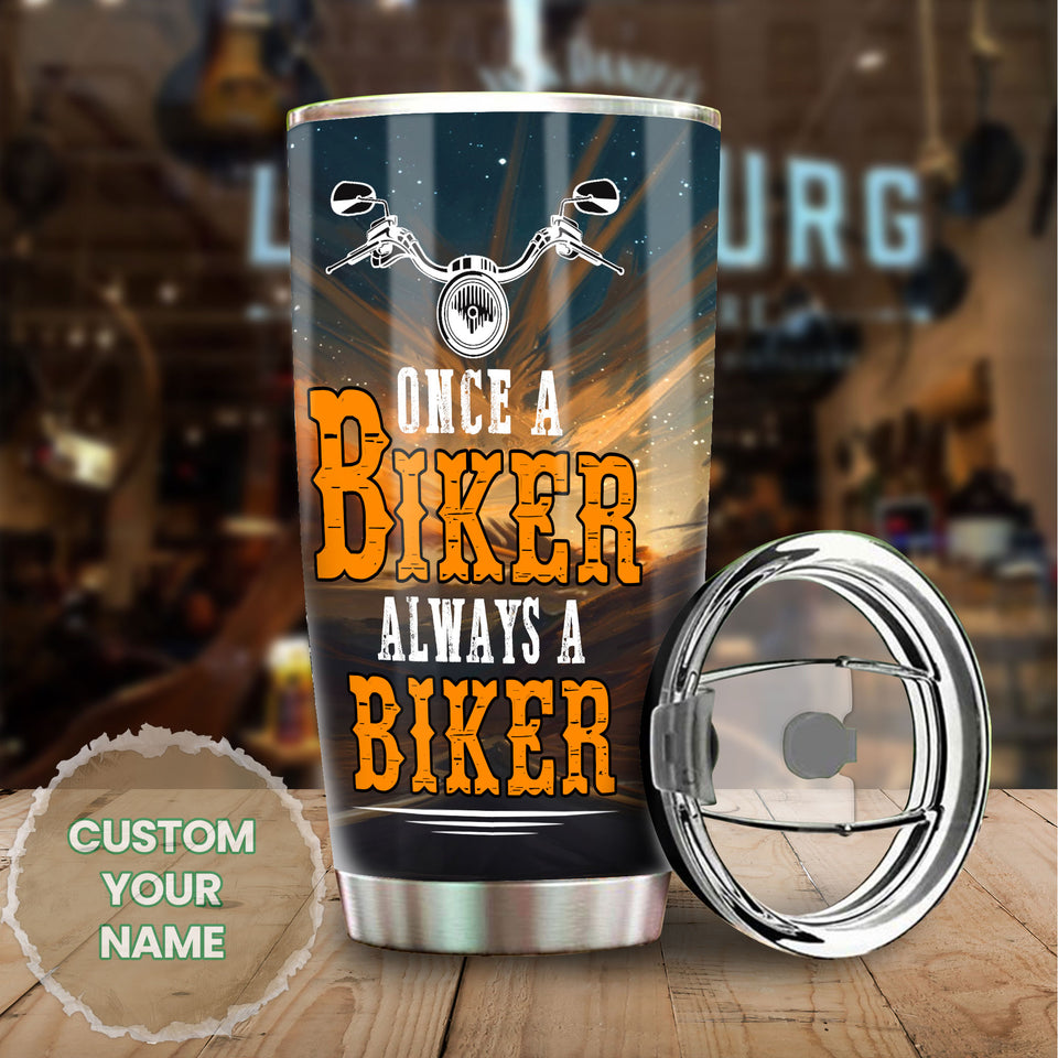 Camellia Personalized Old Biker Once A Biker Always A Biker Stainless Steel Tumbler - Double-Walled Insulation Travel Thermal Cup With Lid Gift For Biking Biker Dad Grandpa