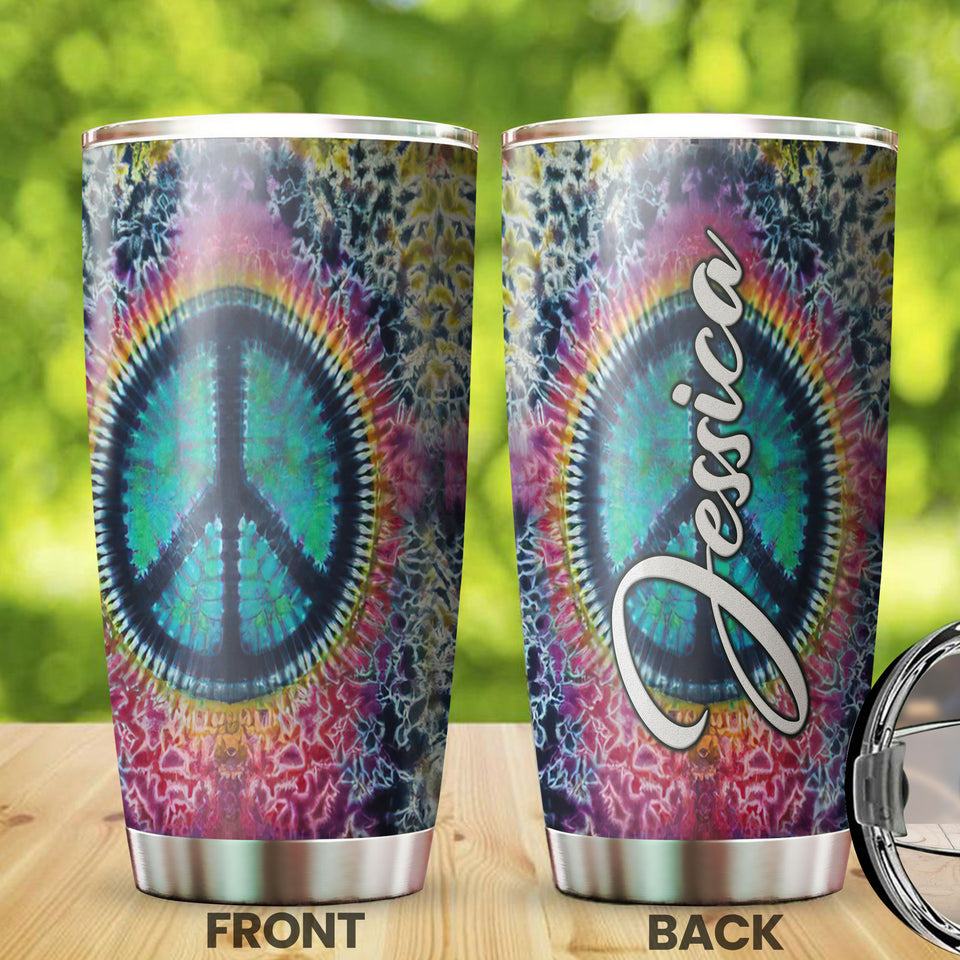 Camellia Personalized Colorful Peace Hippie Soul Graphics Stainless Steel Tumbler - Double-Walled Insulation Travel Thermal Cup With Lid Gift For Peace Lover Hipster Girl Boy