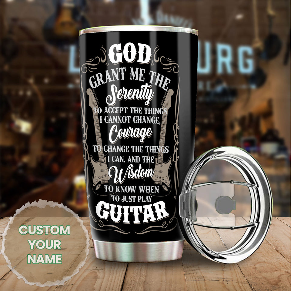 Camellia Personalized God Grant Me Wisdom To Play Guitar Stainless Steel Tumbler - Double-Walled Insulation Travel Thermal Cup With Lid Gift For Guitarist Bass Player