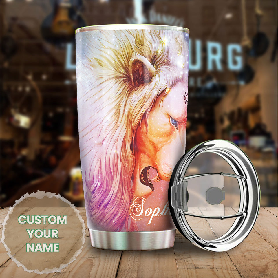 Camellia Personalized Hippie Lion Colorful Galaxy Graphics Stainless Steel Tumbler - Double-Walled Insulation Thermal Cup With Lid Gift For Teenager Hipster