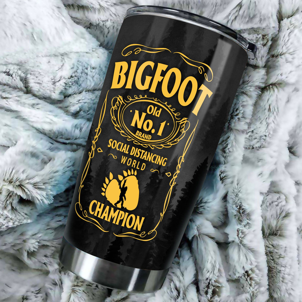 Camellia Personalized Bigfoot World Champion Social Distancing Stainless Steel Tumbler - Double-Walled Insulation Travel Thermal Cup With Lid Gift For Yeti Sasquatch Believer