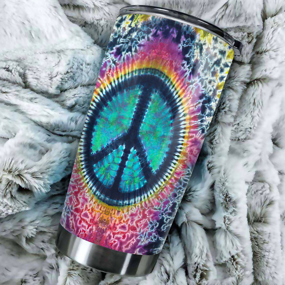 Camellia Personalized Colorful Peace Hippie Soul Graphics Stainless Steel Tumbler - Double-Walled Insulation Travel Thermal Cup With Lid Gift For Peace Lover Hipster Girl Boy
