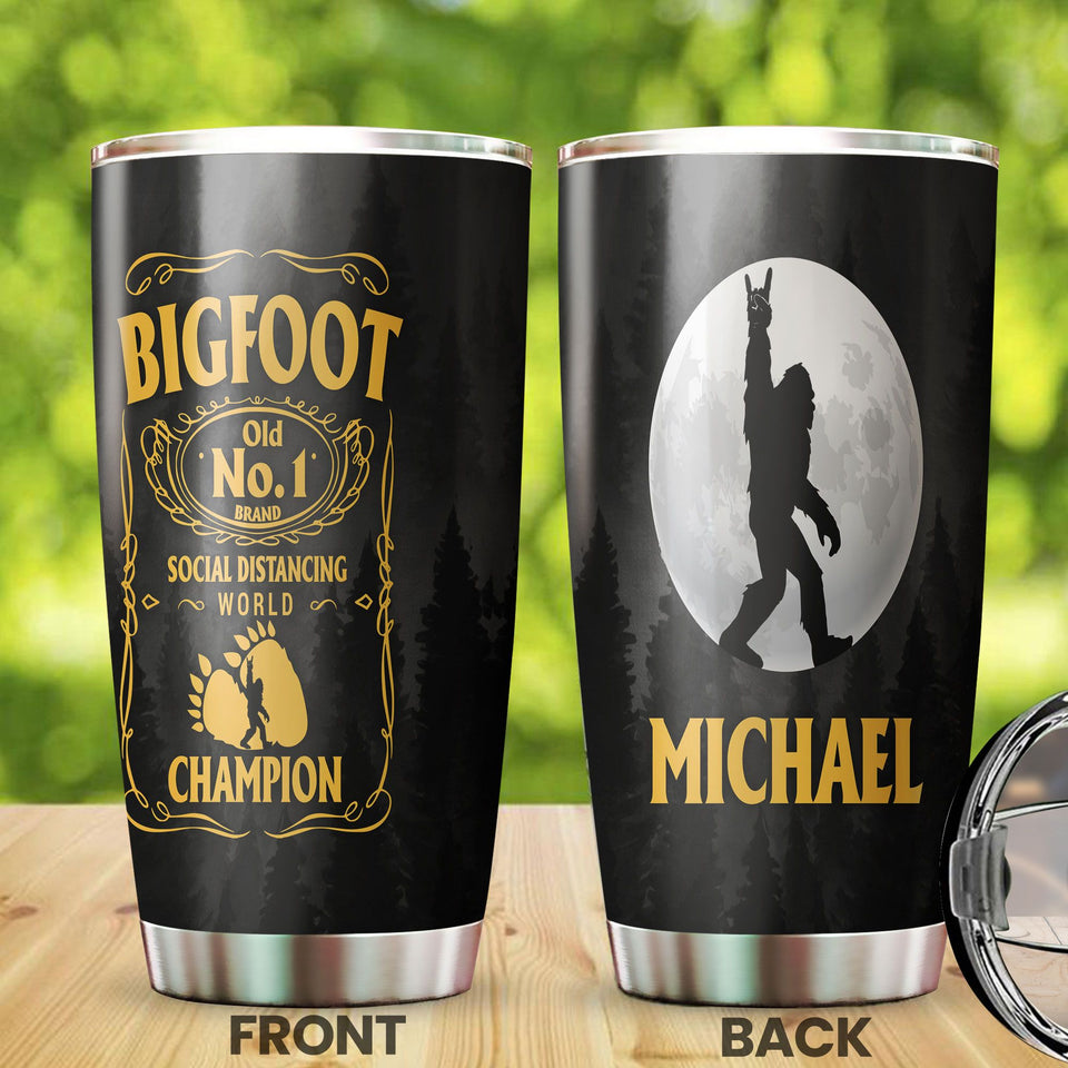 Camellia Personalized Bigfoot World Champion Social Distancing Stainless Steel Tumbler - Double-Walled Insulation Travel Thermal Cup With Lid Gift For Yeti Sasquatch Believer