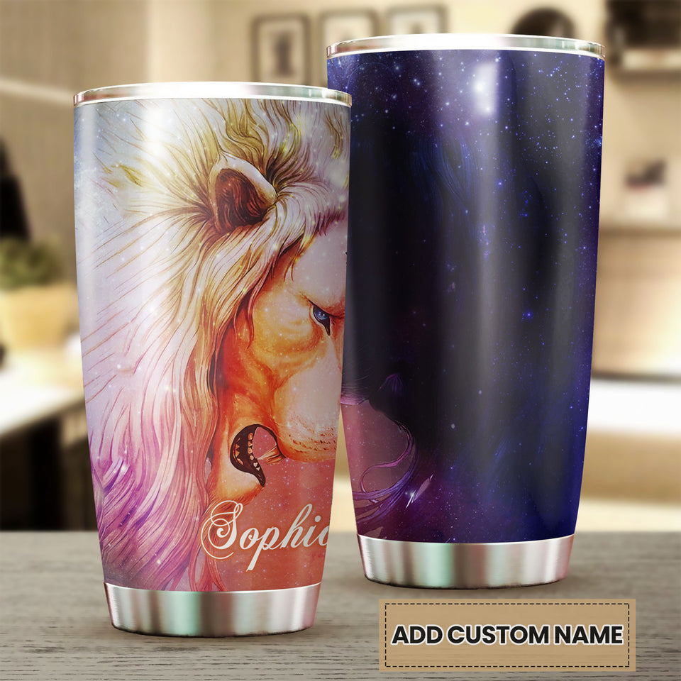 Camellia Personalized Hippie Lion Colorful Galaxy Graphics Stainless Steel Tumbler - Double-Walled Insulation Thermal Cup With Lid Gift For Teenager Hipster