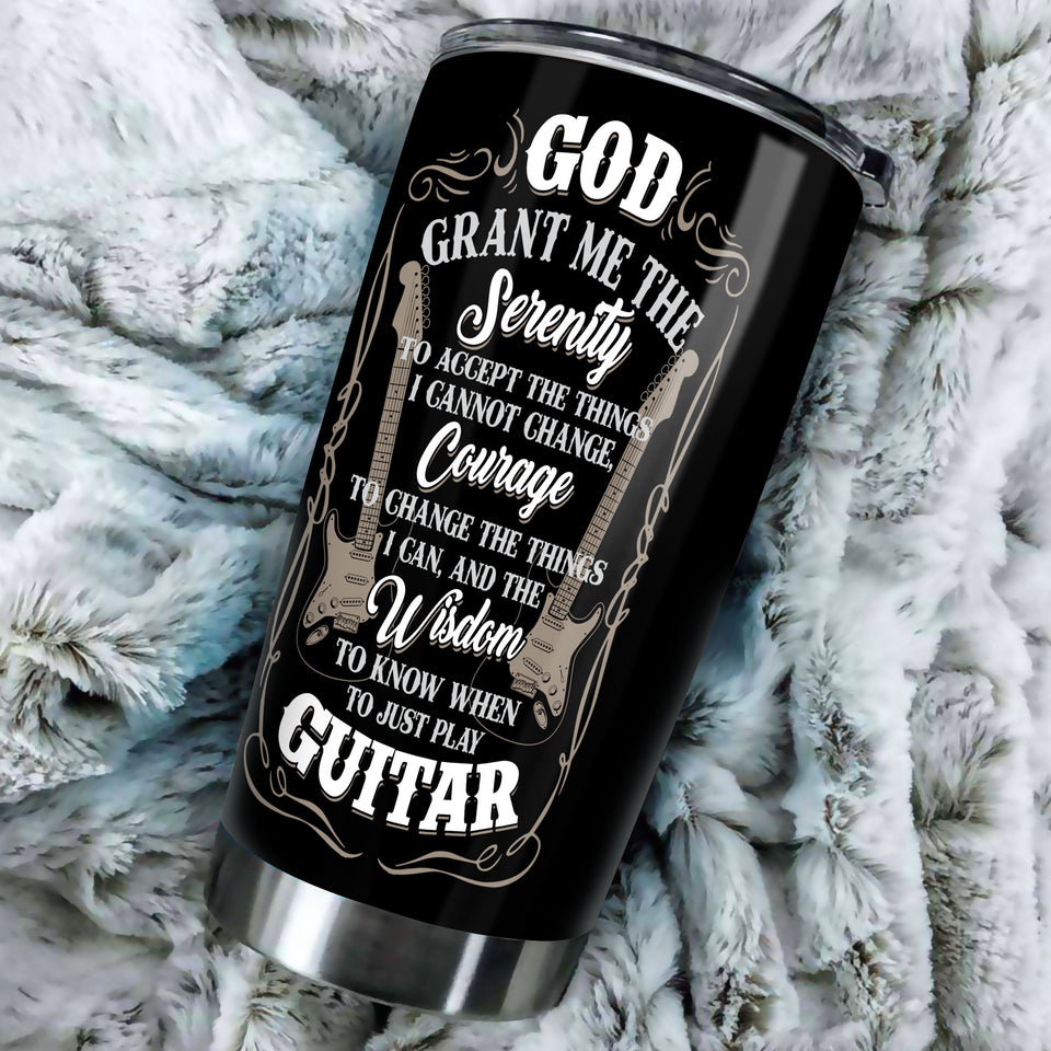 Camellia Personalized God Grant Me Wisdom To Play Guitar Stainless Steel Tumbler - Double-Walled Insulation Travel Thermal Cup With Lid Gift For Guitarist Bass Player