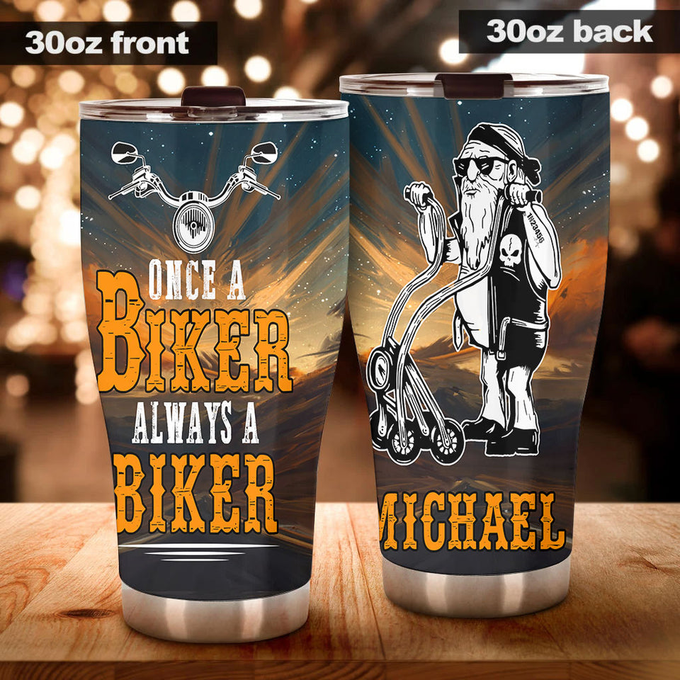 Camellia Personalized Old Biker Once A Biker Always A Biker Stainless Steel Tumbler - Double-Walled Insulation Travel Thermal Cup With Lid Gift For Biking Biker Dad Grandpa