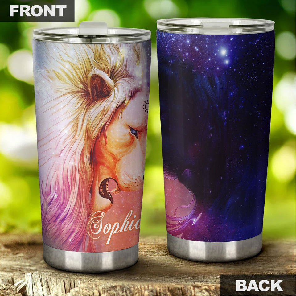 Camellia Personalized Hippie Lion Colorful Galaxy Graphics Stainless Steel Tumbler - Double-Walled Insulation Thermal Cup With Lid Gift For Teenager Hipster