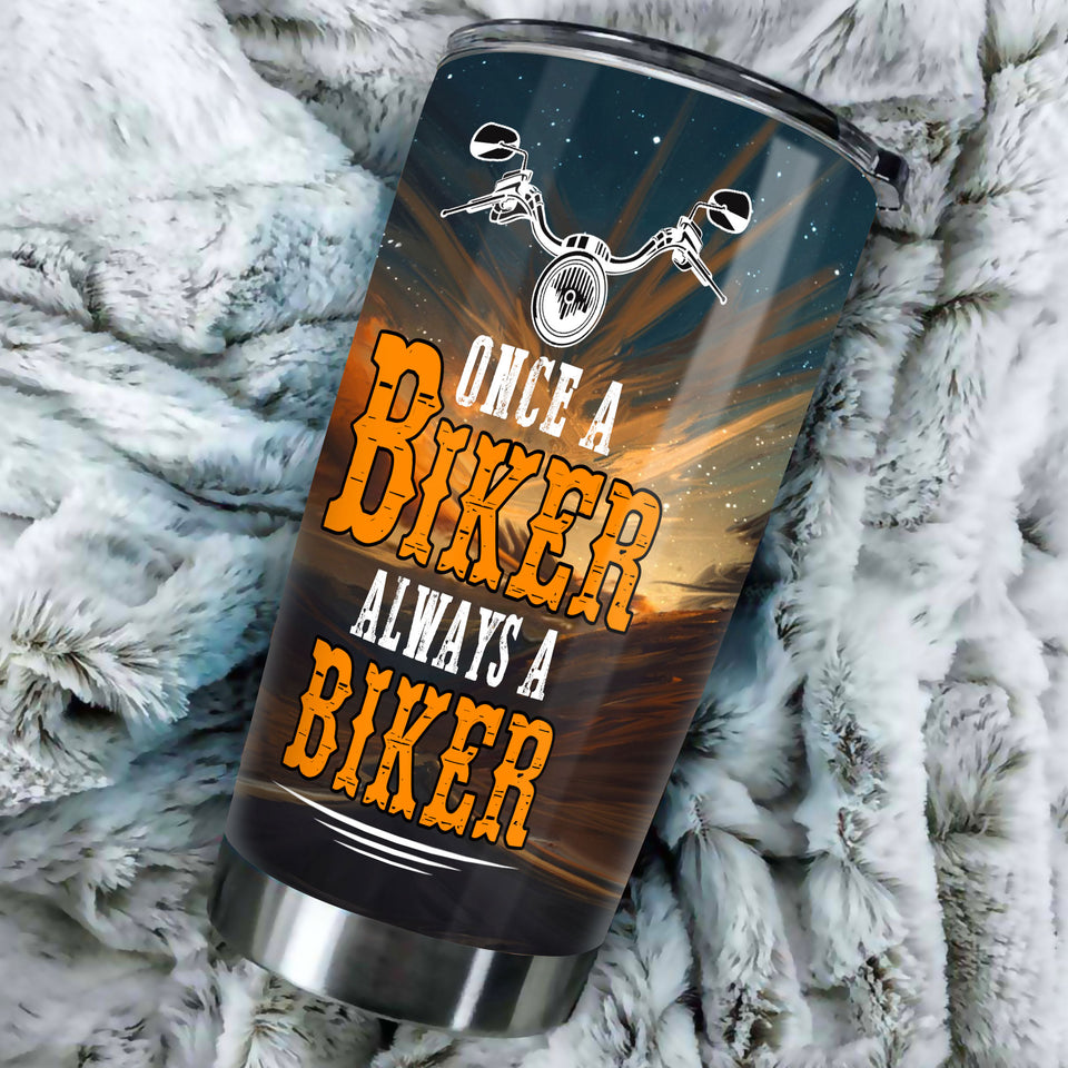 Camellia Personalized Old Biker Once A Biker Always A Biker Stainless Steel Tumbler - Double-Walled Insulation Travel Thermal Cup With Lid Gift For Biking Biker Dad Grandpa