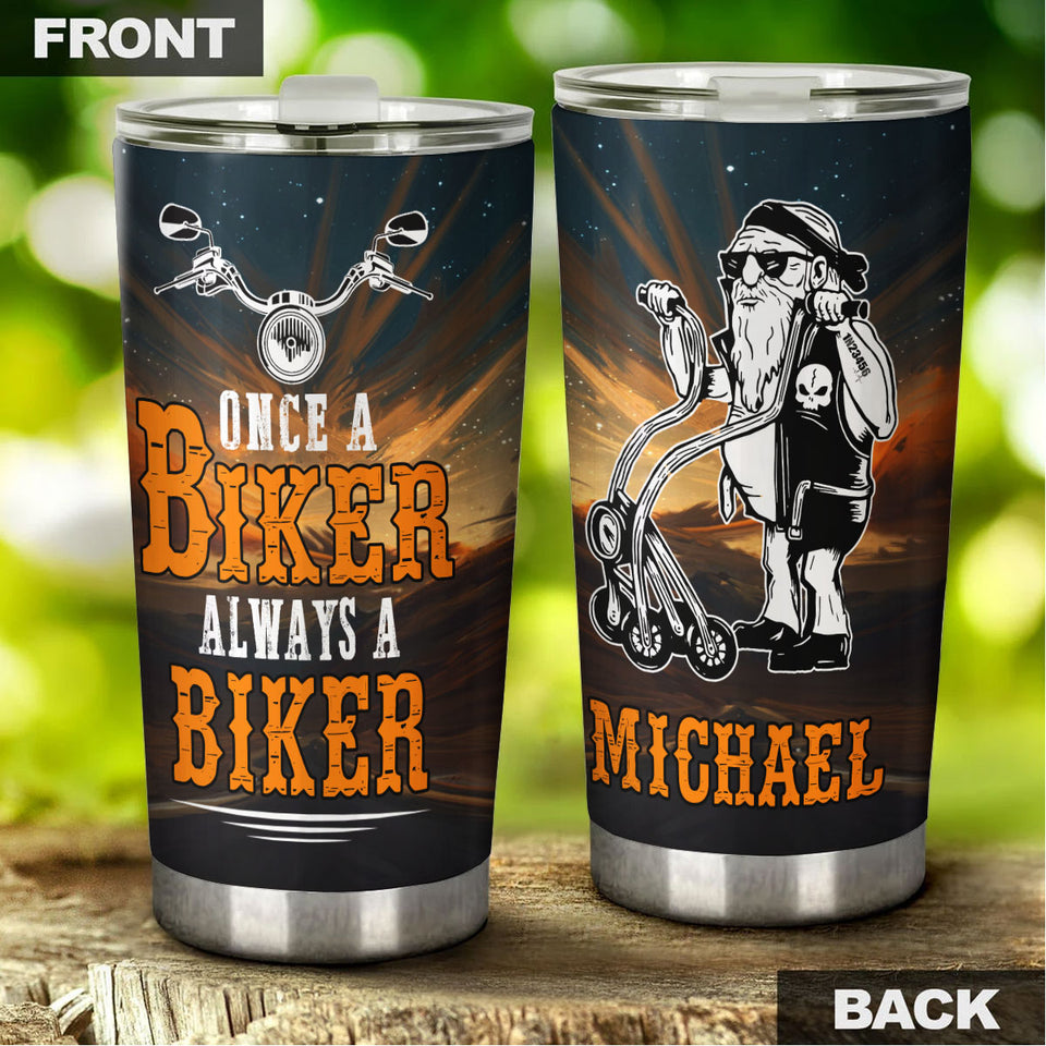 Camellia Personalized Old Biker Once A Biker Always A Biker Stainless Steel Tumbler - Double-Walled Insulation Travel Thermal Cup With Lid Gift For Biking Biker Dad Grandpa