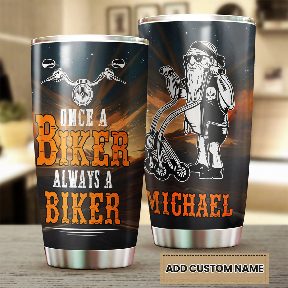 Camellia Personalized Old Biker Once A Biker Always A Biker Stainless Steel Tumbler - Double-Walled Insulation Travel Thermal Cup With Lid Gift For Biking Biker Dad Grandpa