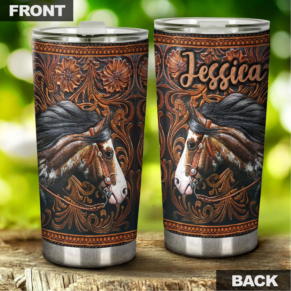 Camellia Personalized Farm Horse Graphics Stainless Steel Tumbler - Double-Walled Insulation Travel Thermal Cup With Lid Gift For Horse Lover Barrel Racing Fan