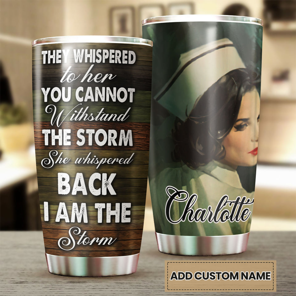 Personalized Nurse I Am the Storm Stainless Steel Tumbler - double-wall vacuum insulated coffee travel tumbler detail