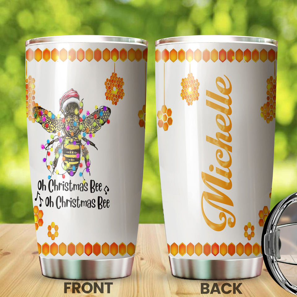 Camellia Personalized Oh Christmas Bee Honey Bee Stainless Steel Tumbler - Double-Walled Insulation Thermal Cup With Lid Gift For Christmas