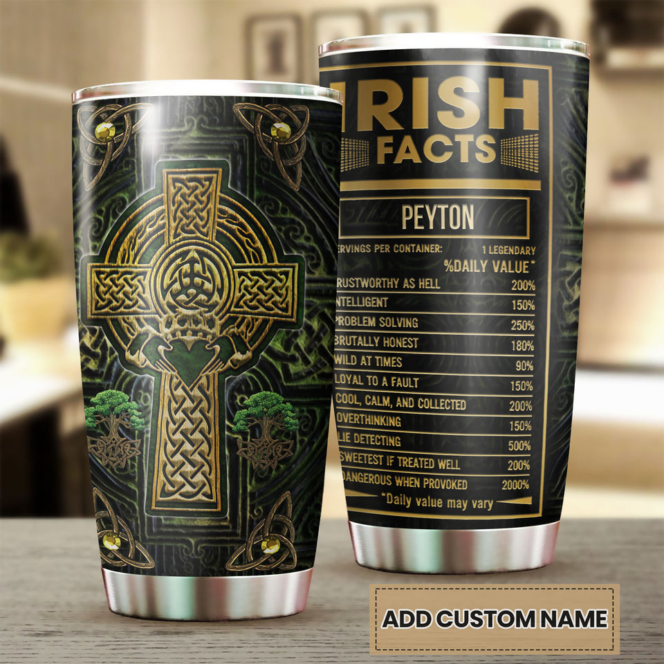 Camellia Personalized Irish Facts Metal Style Stainless Steel Tumbler - Double-Walled Insulation Travel Thermal Cup With Lid Gift For Faith Believer