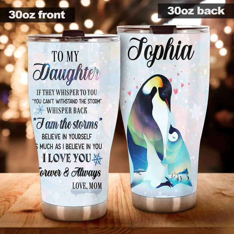 Camellia Personalized Penguins To My Daughter Loving Letters Stainless Steel Tumbler - Double-Walled Insulation Thermal Cup With Lid Mom Gift For Girls