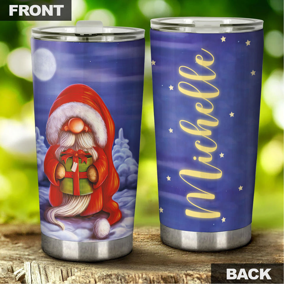 Camellia Personalized Snow Gnomes Wearing Santa Hat Merry Christmas Stainless Steel Tumbler - Double-Walled Insulation Thermal Cup With Lid Gift For Xmas Holiday