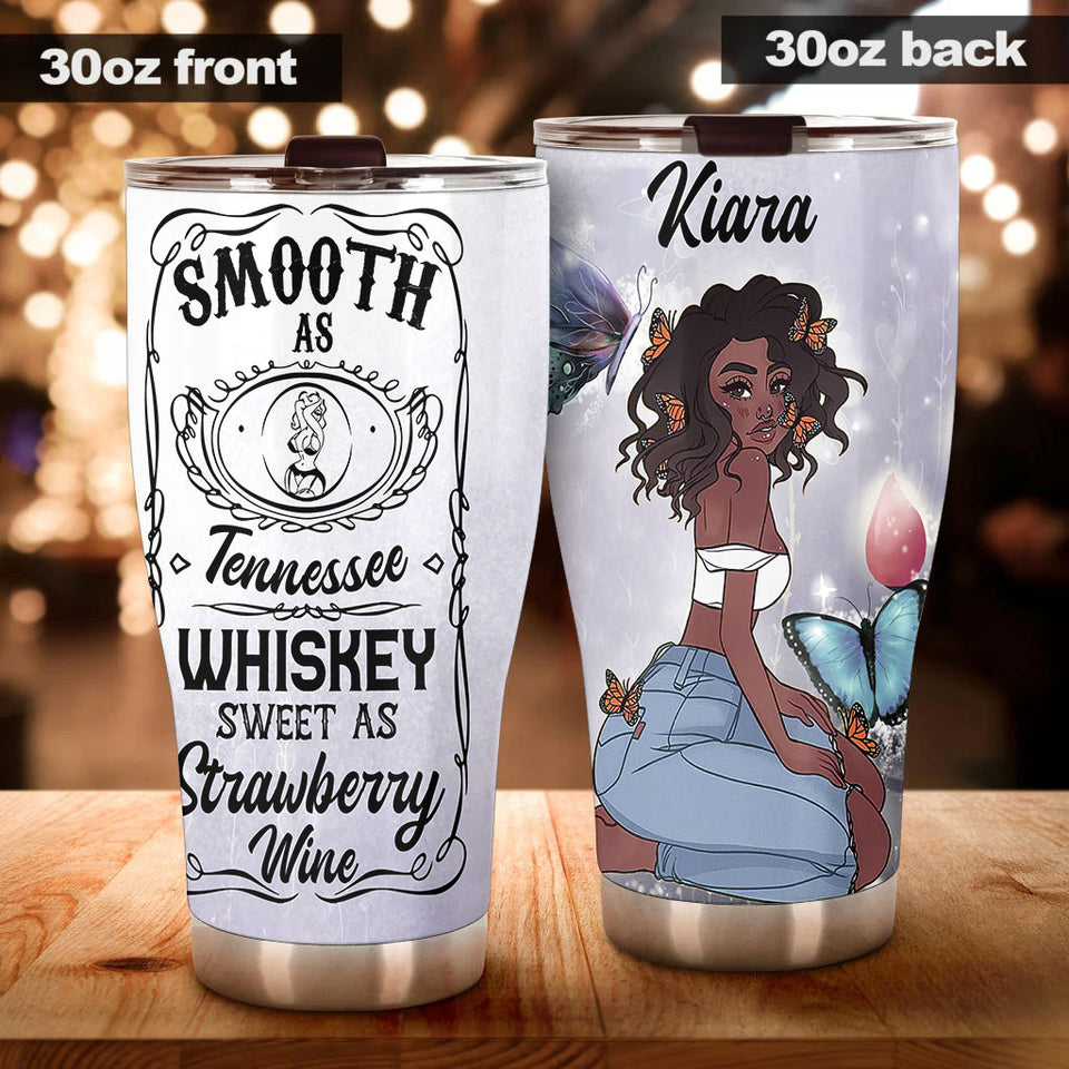 Camellia Personalized Afro Girl Country Music Smooth As Tennessee Strawberry Wine Stainless Steel Tumbler - Double-Walled Insulation Thermal Cup With Lid Gift For Girl Loves Whiskey