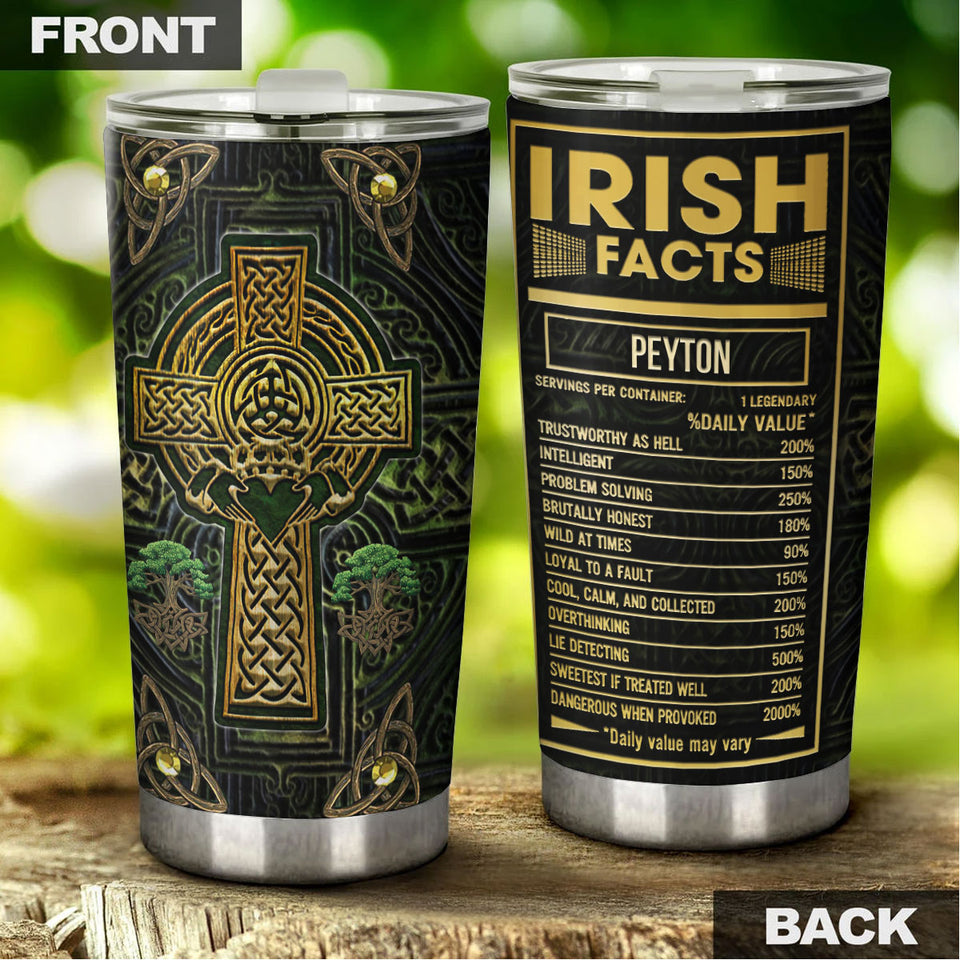 Camellia Personalized Irish Facts Metal Style Stainless Steel Tumbler - Double-Walled Insulation Travel Thermal Cup With Lid Gift For Faith Believer
