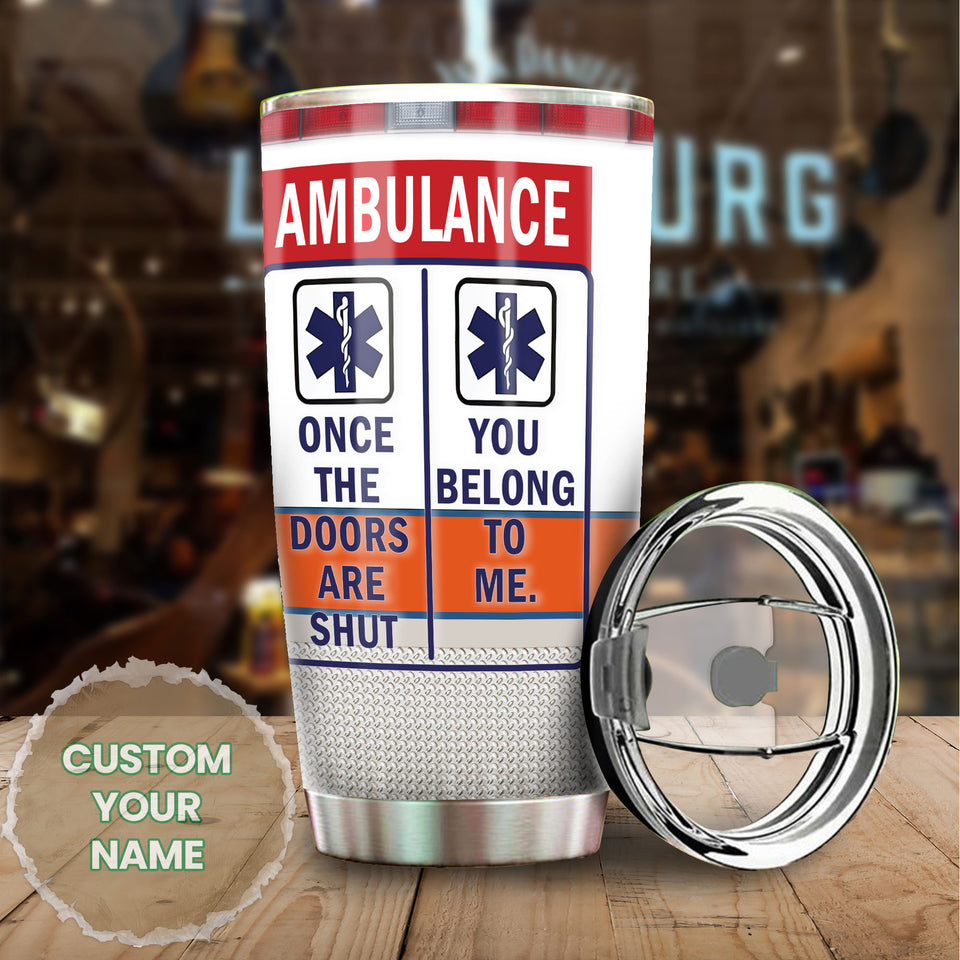 Camellia Personalized Ambulance EMS Nutrition Facts Stainless Steel Tumbler - Double-Walled Insulation Travel Thermal Cup With Lid Gift For Doctor Nurse Healthcare Worker