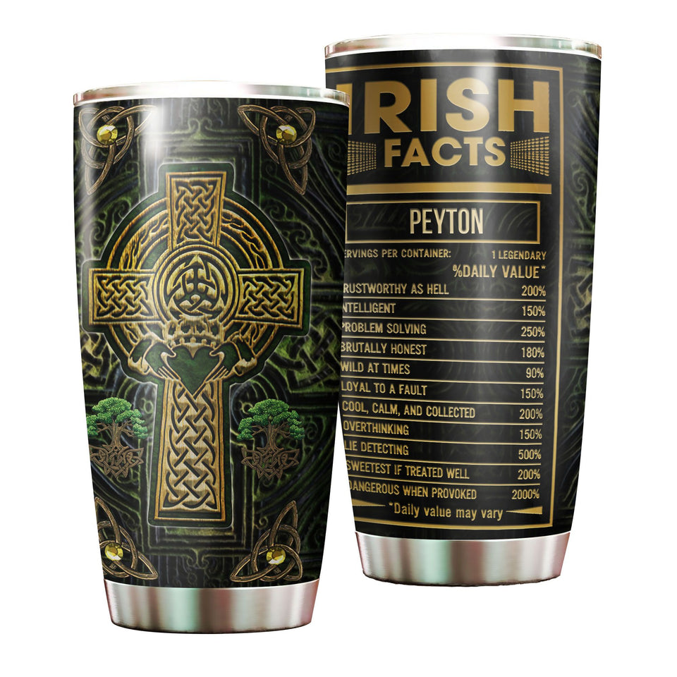 Camellia Personalized Irish Facts Metal Style Stainless Steel Tumbler - Double-Walled Insulation Travel Thermal Cup With Lid Gift For Faith Believer