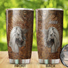 Camellia Personalized White Horse Leather Style Graphics Stainless Steel Tumbler - Double-Walled Insulation Thermal Cup With Lid Gift For Farm Horse Lover Horseback Riding