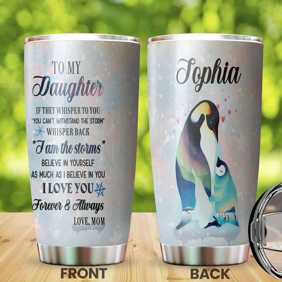 Camellia Personalized Penguins To My Daughter Loving Letters Stainless Steel Tumbler - Double-Walled Insulation Thermal Cup With Lid Mom Gift For Girls