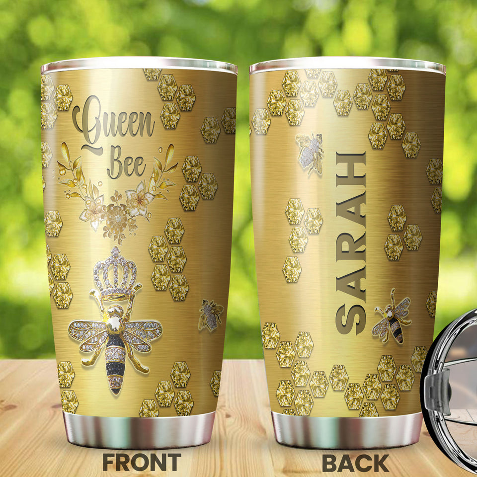 Camellia Personalized Queen Bee Honey Jewelry Style Stainless Steel Tumbler - Double-Walled Insulation Thermal Cup With Lid Gift For Girls Animal Lover