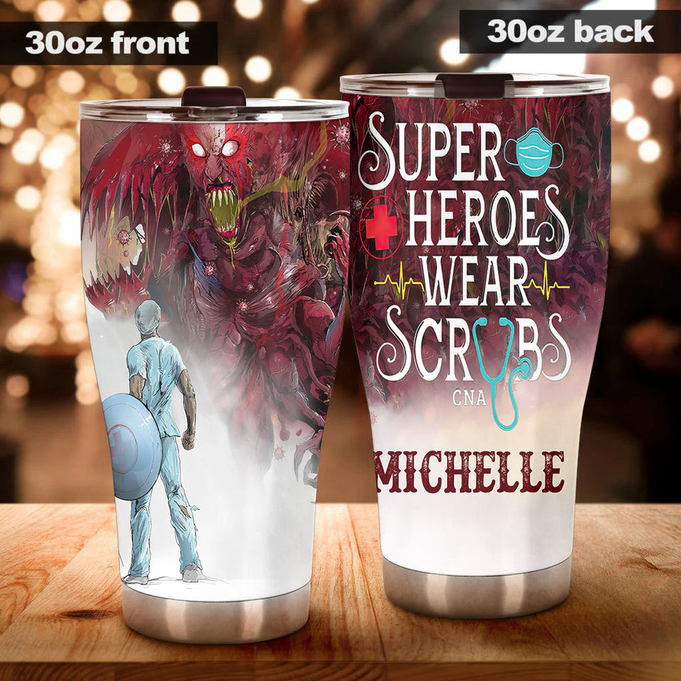 Personalized Superheroes Wear Scrubs Pandemic Graphics Stainless - General Tumbler view #4