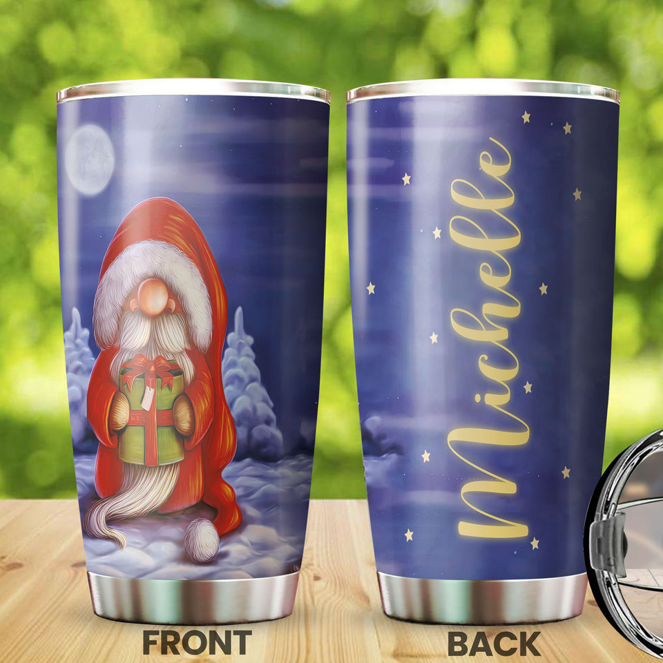 Camellia Personalized Snow Gnomes Wearing Santa Hat Merry Christmas Stainless Steel Tumbler - Double-Walled Insulation Thermal Cup With Lid Gift For Xmas Holiday