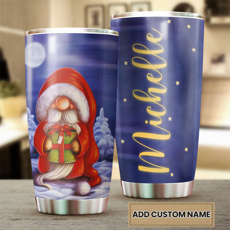 Camellia Personalized Snow Gnomes Wearing Santa Hat Merry Christmas Stainless Steel Tumbler - Double-Walled Insulation Thermal Cup With Lid Gift For Xmas Holiday
