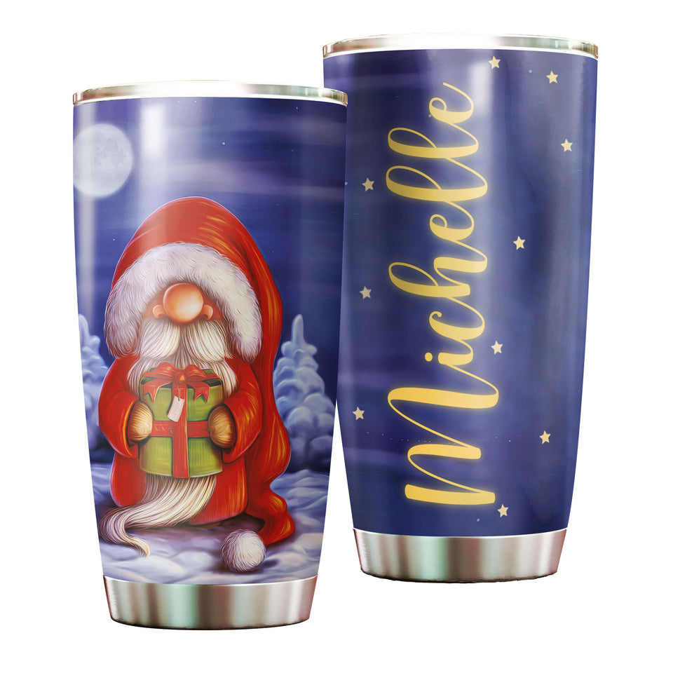 Camellia Personalized Snow Gnomes Wearing Santa Hat Merry Christmas Stainless Steel Tumbler - Double-Walled Insulation Thermal Cup With Lid Gift For Xmas Holiday