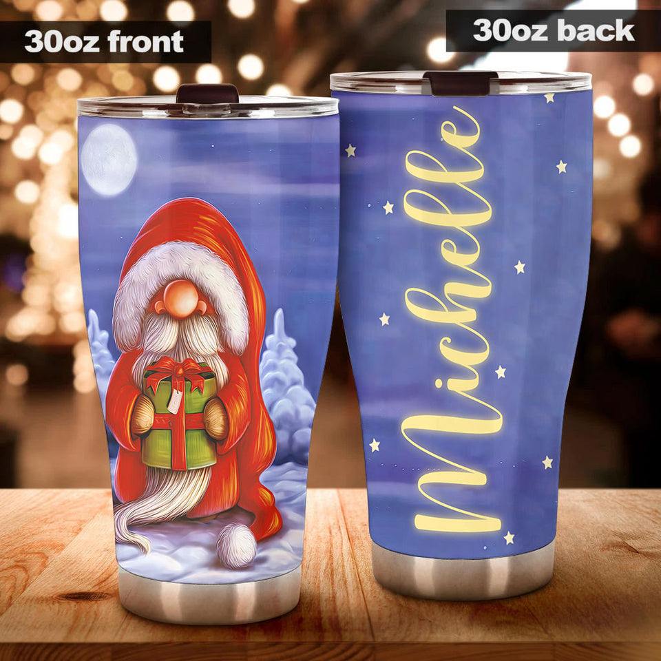 Camellia Personalized Snow Gnomes Wearing Santa Hat Merry Christmas Stainless Steel Tumbler - Double-Walled Insulation Thermal Cup With Lid Gift For Xmas Holiday